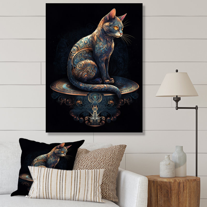 Blue Glamour Retro Gold Cat I - impression, H 44 po x l 34 po x P 1,5 po, Toile tendue