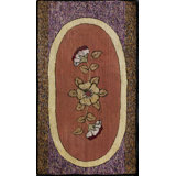 Antique Purple Color Field Floral Inlay Design Small American Folk Art Hooked Rug