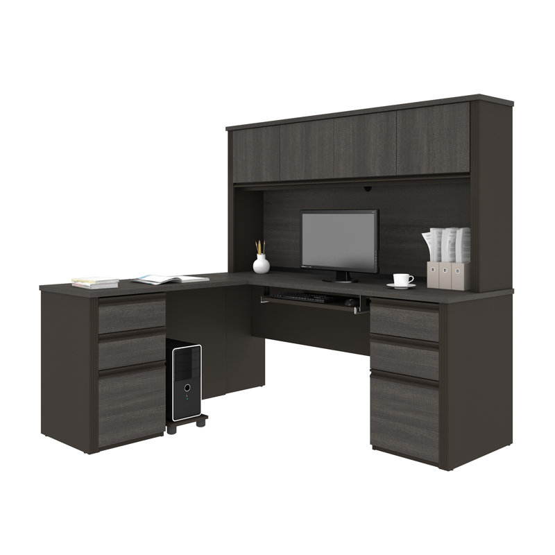 Ozra Modular L-Shaped Executive Desk, Bark Gray/Slate