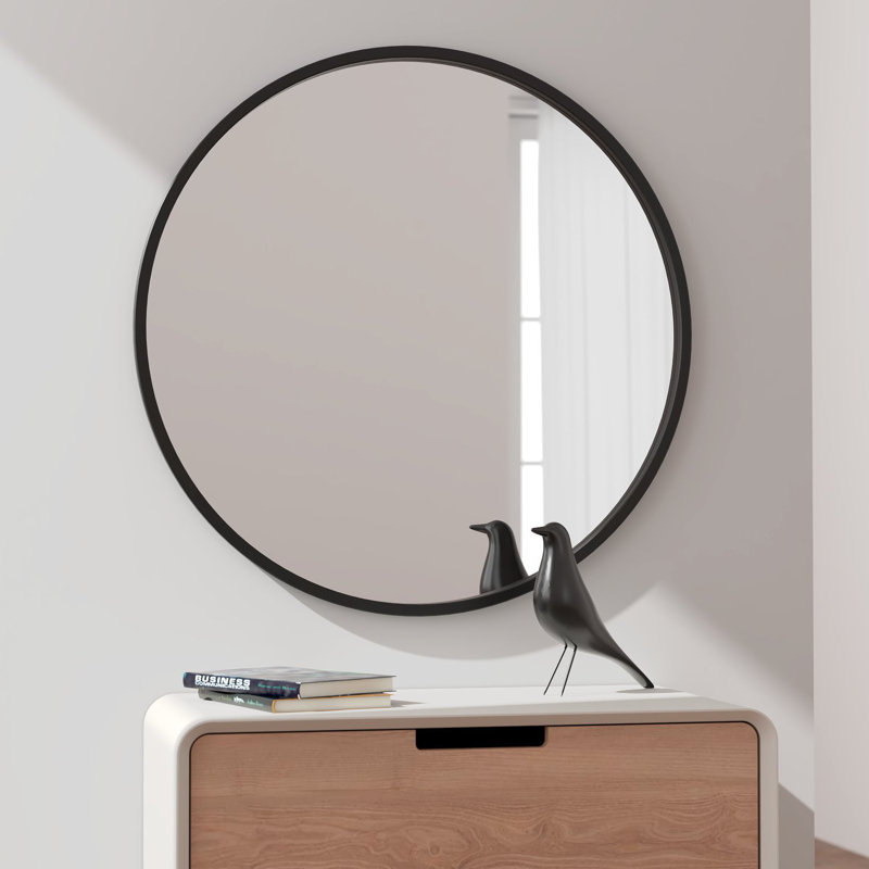 Metal Flat Wall Mirror, Black