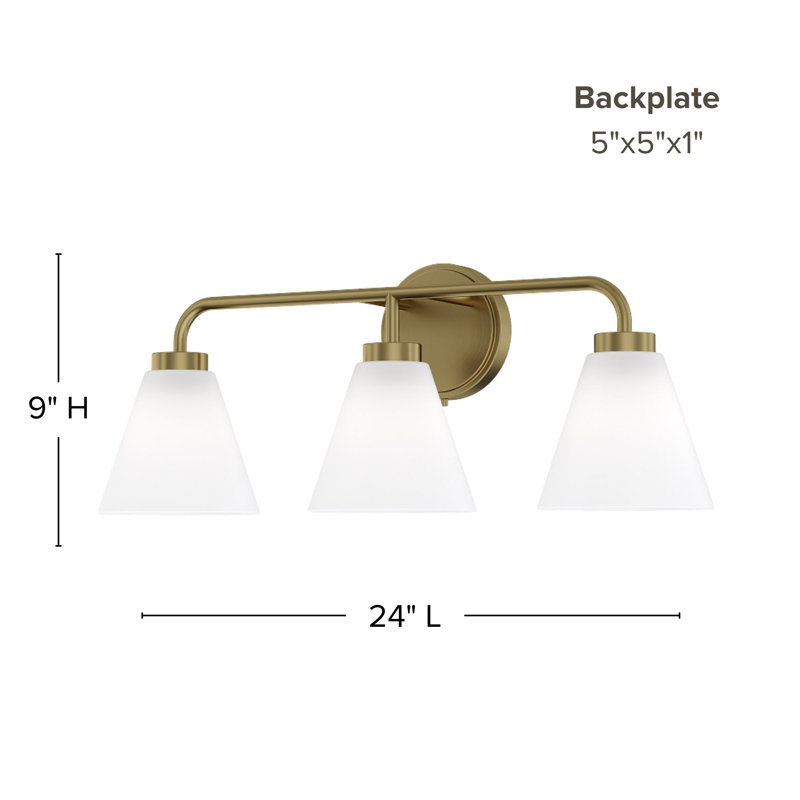 Wynridge Plug & Play 3-Light Vanity Light in Transitional and Modern Style-9.18 Inches Tall and 24 Inches Wide, Satin Brass