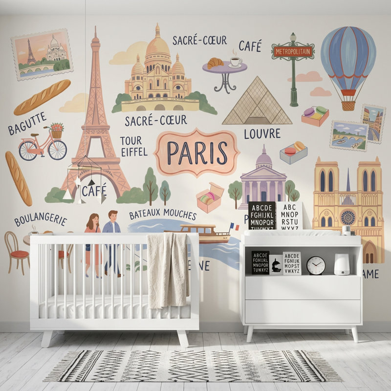 Papier peint montgolfière tour Eiffel amovible, Texturé non collé, 100 po x 96 po