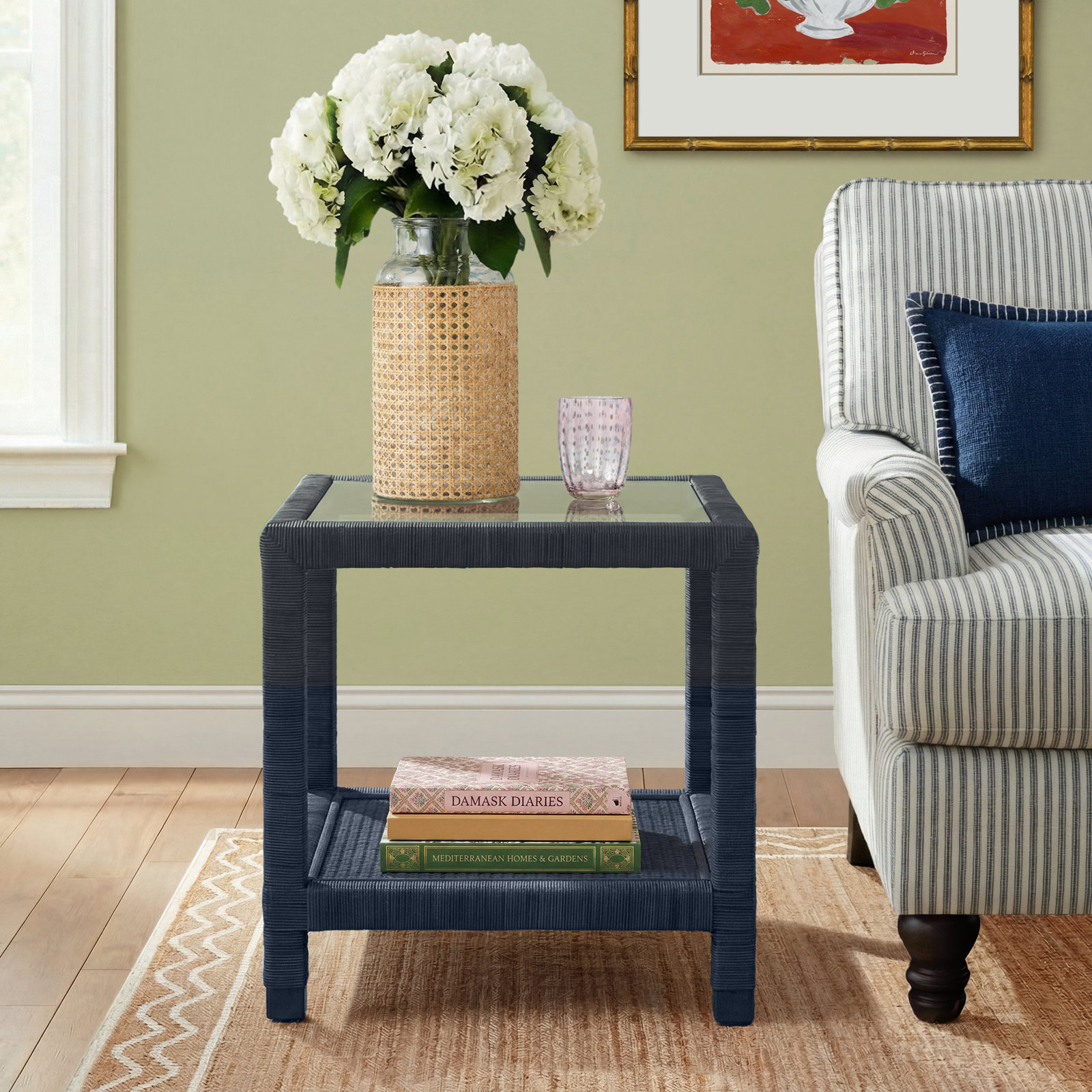 Graham Glass End Table, Navy