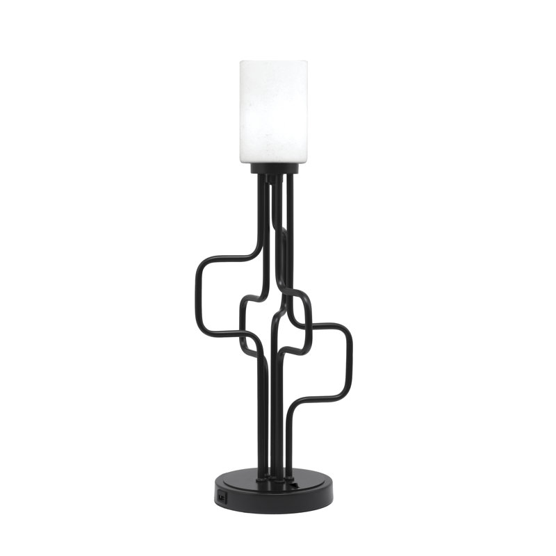 Lampe d'appoint Amarmula, avec ports USB, fini noir mat, verre mousseline blanc 4 po, Noir, Mousseline blanche