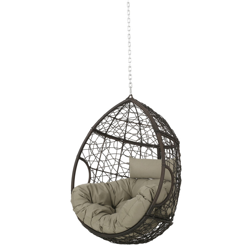 8Ft Chain Teardrop Hanging Chair - Long-Lasting , Cushions, Khaki + Brown, 37.13W X 44.84H, Professional Setup Needed With Waterproof Style, 24.36D Install
