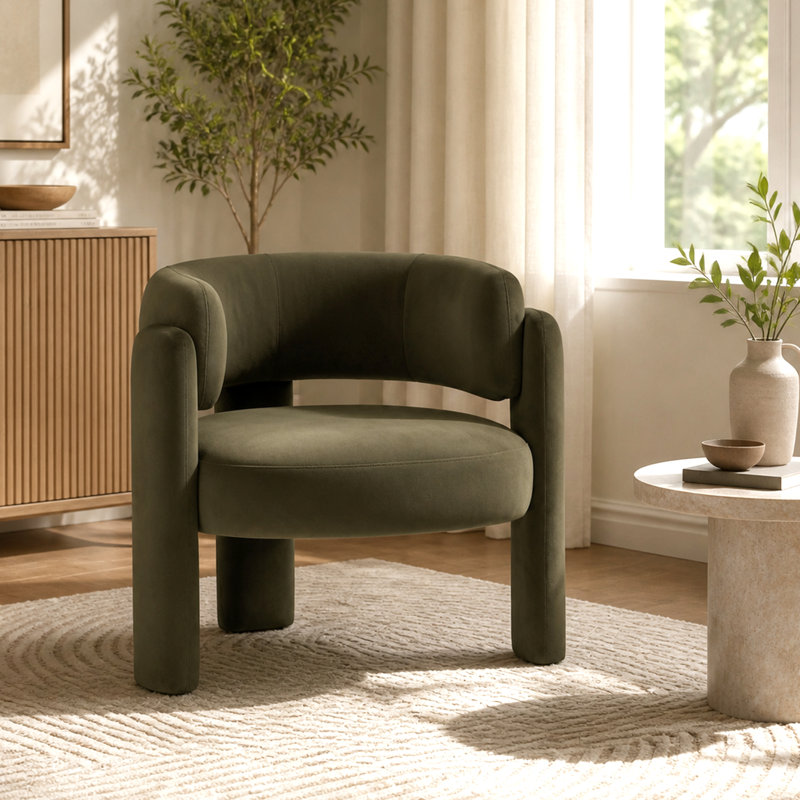 Fauteuil d'appoint demi-tonneau 33 po, Velours vert