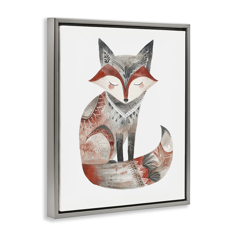  Scandinavian Style Fox Floater Canvas Wall Art by LSR Design Studio, Cadre flottant gris lustré, H 21 po x l 17 po