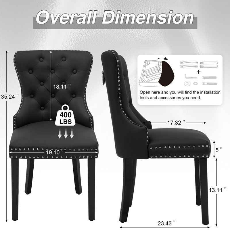 Tufted Upholstered Leather Dining Parsons Chairs, Black
