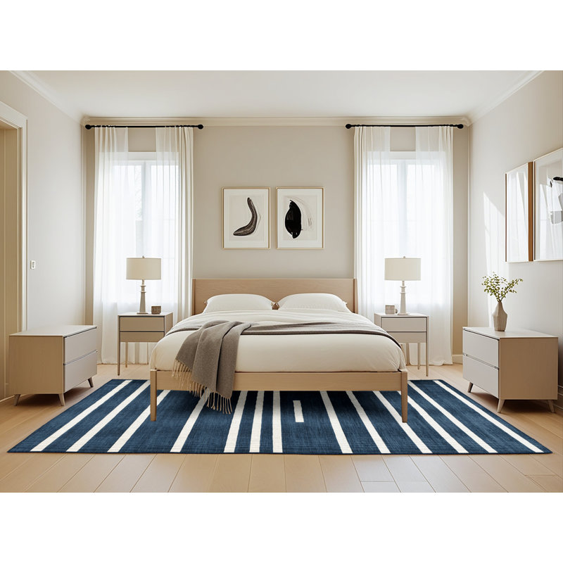 Tapis gris à rayures horizontales lavable à la machine, Rectangle 5 pi x 8 pi