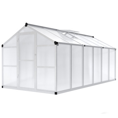 Serre 8 x 12 x 6,5 pi pour l'extérieur, serre en polycarbonate avec structure d'installation rapide et évent de toit