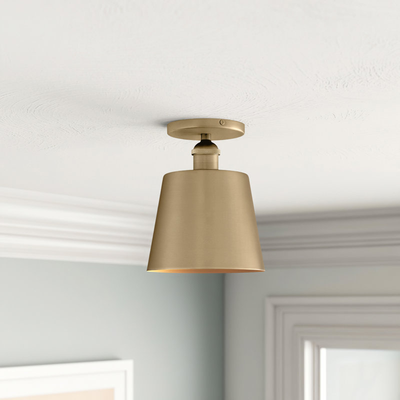 Plafonnier semi-encastré 1 lumière Annette, Laiton brossé / détails blancs, H 9 po x l 7,25 po x P 7,25 po
