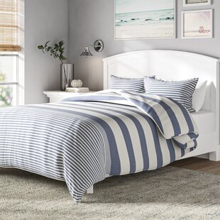 Chaps 8-Piece Stripe Bedding Comforter Set - Bed in a Bag Reversible to  Solid - Blue - Size King 