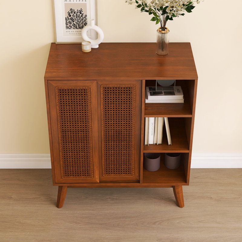 Buffet moderne en rotin avec tablettes réglables, Naturel