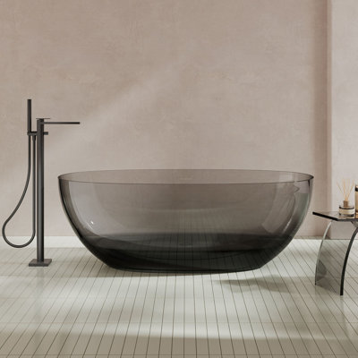 MonBlari 59" X 28" Resin Freestanding Soaking Bathtub with Pop-up Drain For Bathroom