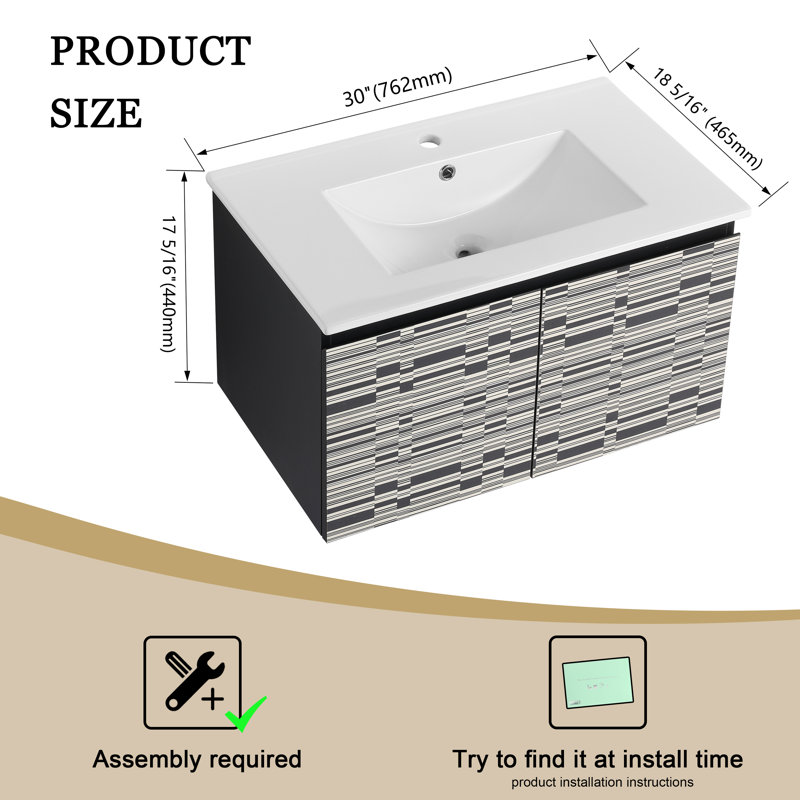 Meuble-lavabo simple 30 po avec comptoir en céramique Paydon