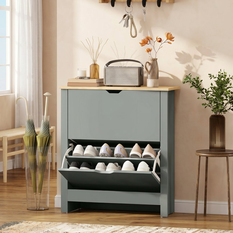 12 Pair Shoe Storage Cabinet, Light Grey