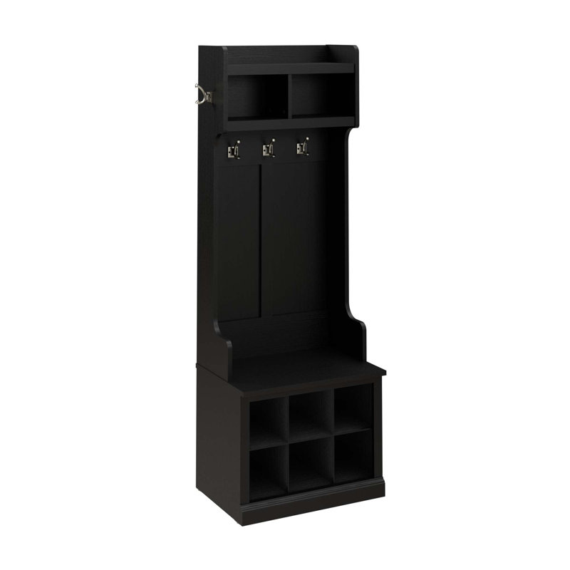 Kierra Hall Tree 24.5'' Wide with Bench and Shoe Storage, Black Suede Oak