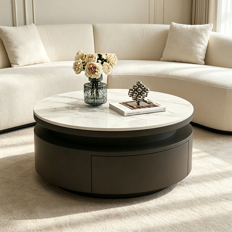 Byerly, 13.77" H x 27.55" W x 27.55" D, White Top/Black Base, Marble