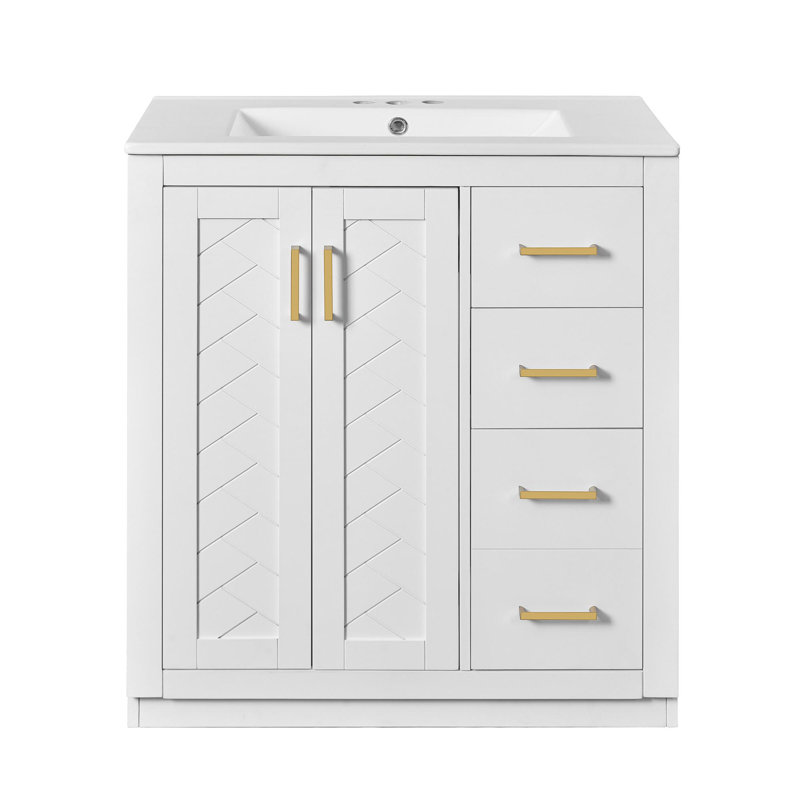 30"Freestanding Bathroom Vanity with Ceramic Sink, White
