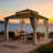 SUNJOY Kingston 12x12 Gazebo, Steel Hardtop Gazebo with Curtain and Netting - Cedar Posts-131279227