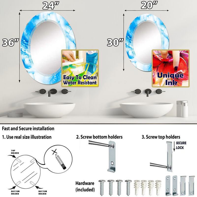 Miroir de salle de bain sans cadre, 36 po x 24 po