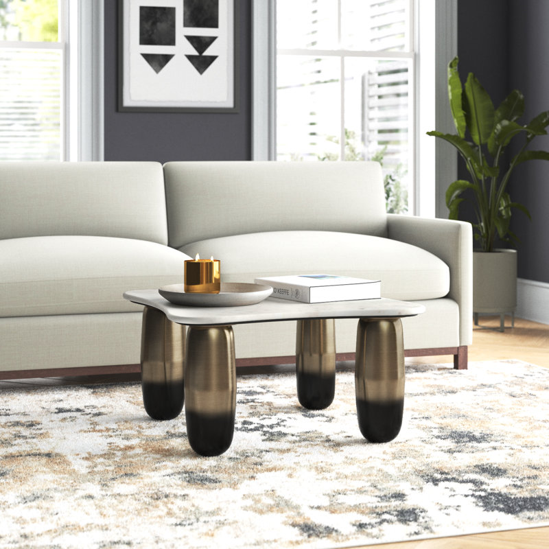 Modern Glam Marble and Metal Coffee Table, White and Gold , Square - 30" x 30" x 16"