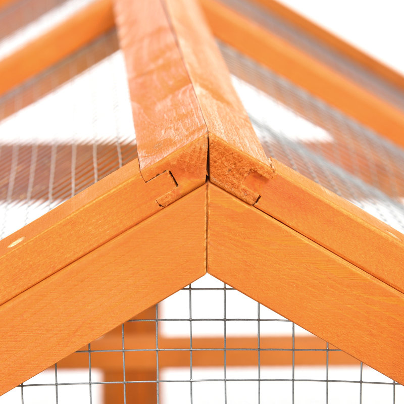 Large Orange Wooden Chicken Playpen with Mesh Wire