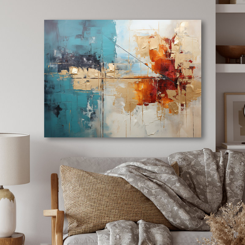 Gold Orange Collage Majesty - Abstract Collages Metal Wall Art Prints, 12" H x 20" W x 1" D