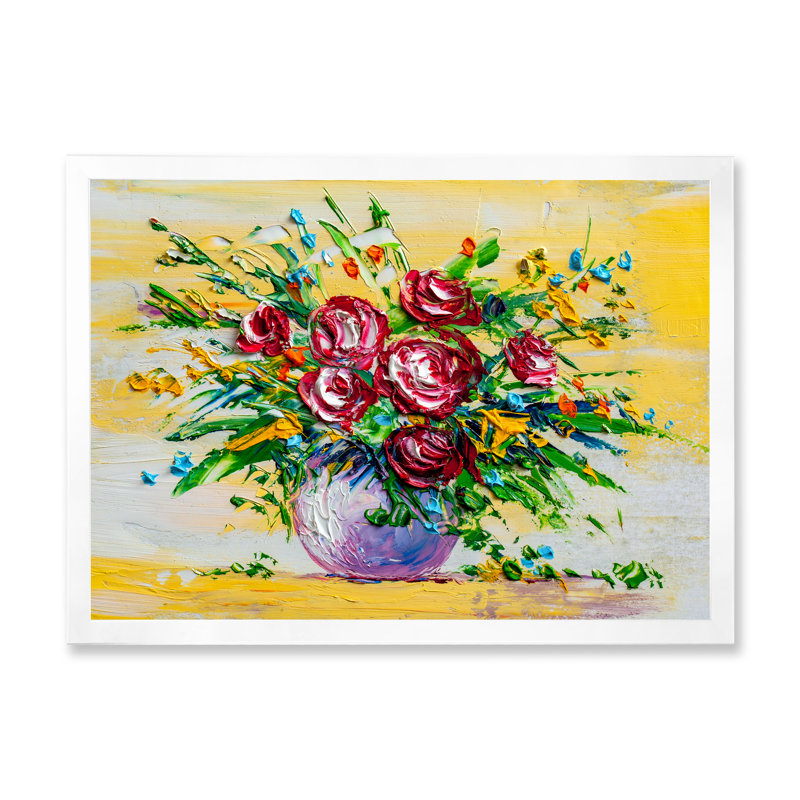 Peinture Bouquet de roses impressionnistes IV - Décoration murale traditionnelle sur toile, Cadre photo blanc