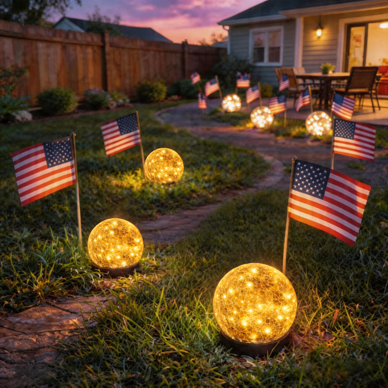 30LED Outdoor Solar Powered Garden Lights Waterproof Low Voltage Solar Lights for 4th of July Decorations, Yellow