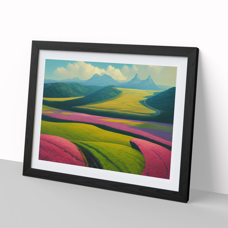 XH1022-7180X Pretty Spring Meadow Landscape Vol.1 - Single Picture Frame Print, Black, 46cm H x 64cm W