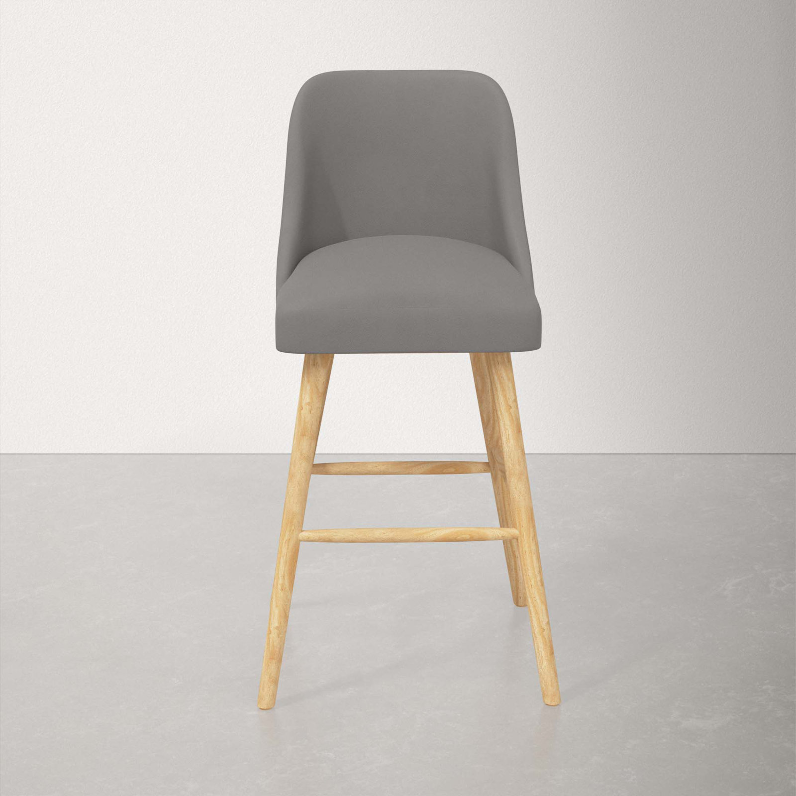 Gallie Stool, Bar Stool (31" Seat Height), Natural Wood, Classic Otter Performance Velvet