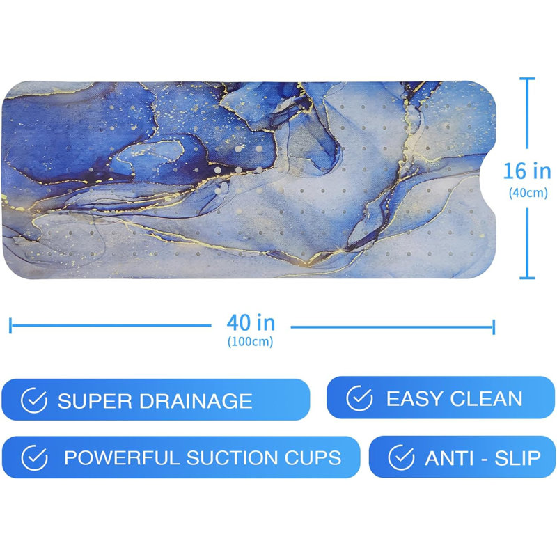 40x16" Blue Marble Non-slip Bath Mat