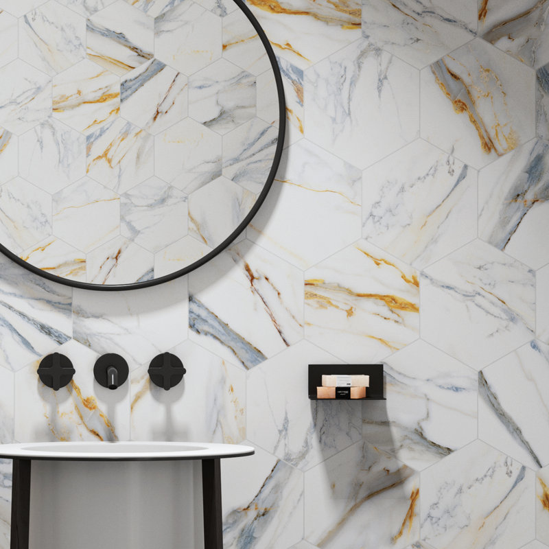 Calacatta Hexagon 7.79 in. x 8.97 in. Matte Porcelain Marble look Floor and Wall Tile