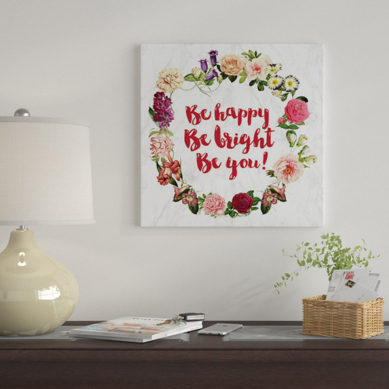 «Be Happy», impression sur toile, H 12 po x l 12 po x P 1,5 po, Pas de tapis, Toile tendue