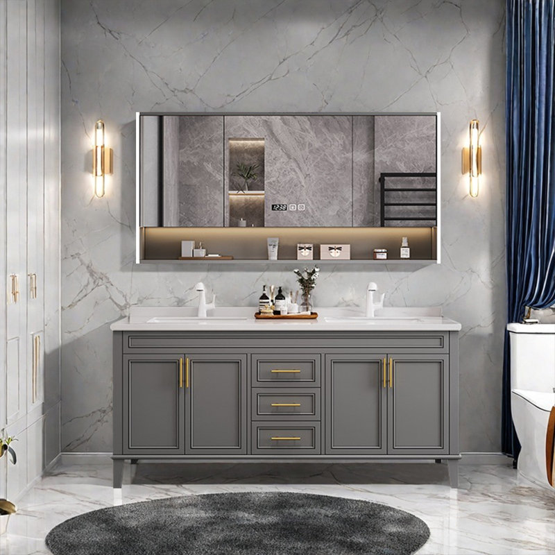 Simple modern French style bathroom cabinet, 32.28'' H x 55.12'' W x 21.65'' D, Dark Gray