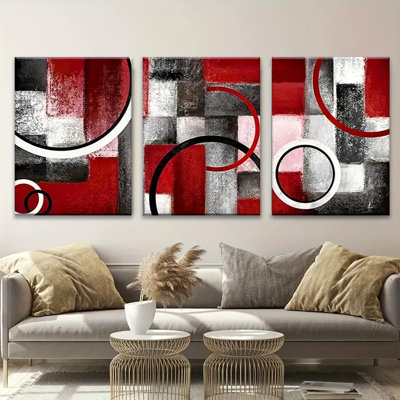 Bold Red Abstract 3-Piece Canvas Print - Contemporary Living Space