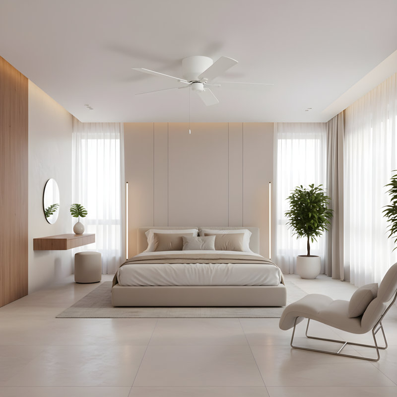 Ventilateur de plafond d'intérieur Linden 52 Hugger avec pales blanc mat et télécommande, Blanc mat, Blanc mat