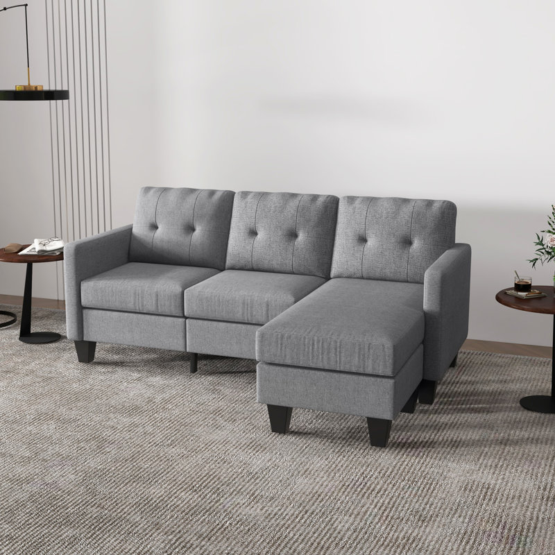 Canapé à accoudoirs carrés 76,8 po Baliny, 100% polyester gris clair