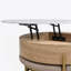 Table basse moderne à plateau relevable avec rangement et 3 repose-pieds blanc et naturel