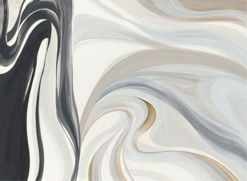 White Wave Print by Sara Brown, Glass Coat, 40" H x 54" W x 1.5" D