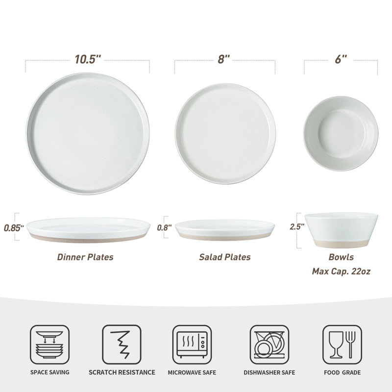 24 Pieces Stoneware Dinnerware Set - Service for 8, White