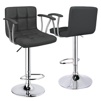 Armrest Adjustable Swivel Barstools With Back, Double Needle PU Leather Counter Height Chairs For Kitchen Lsland by Mercer41