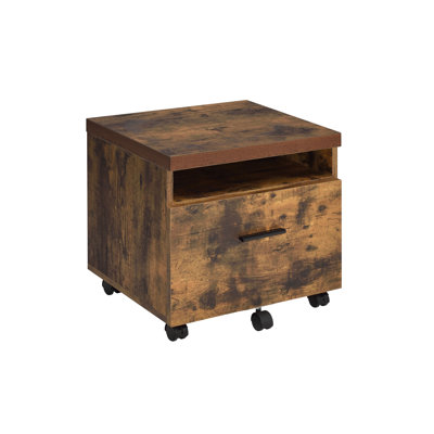 Industrial Style 1pc File Cabinet with Drawer and Shelf Caster Wheels Wooden Weathered Oak Finish, File Storing Unit Home Office Furniture