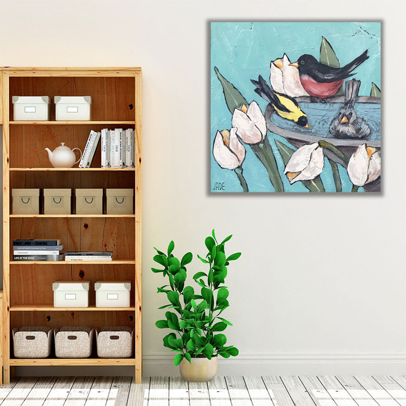 «Garden Bird Bath Party I», reproduction d'art sur toile, H 20 po x l 20 po