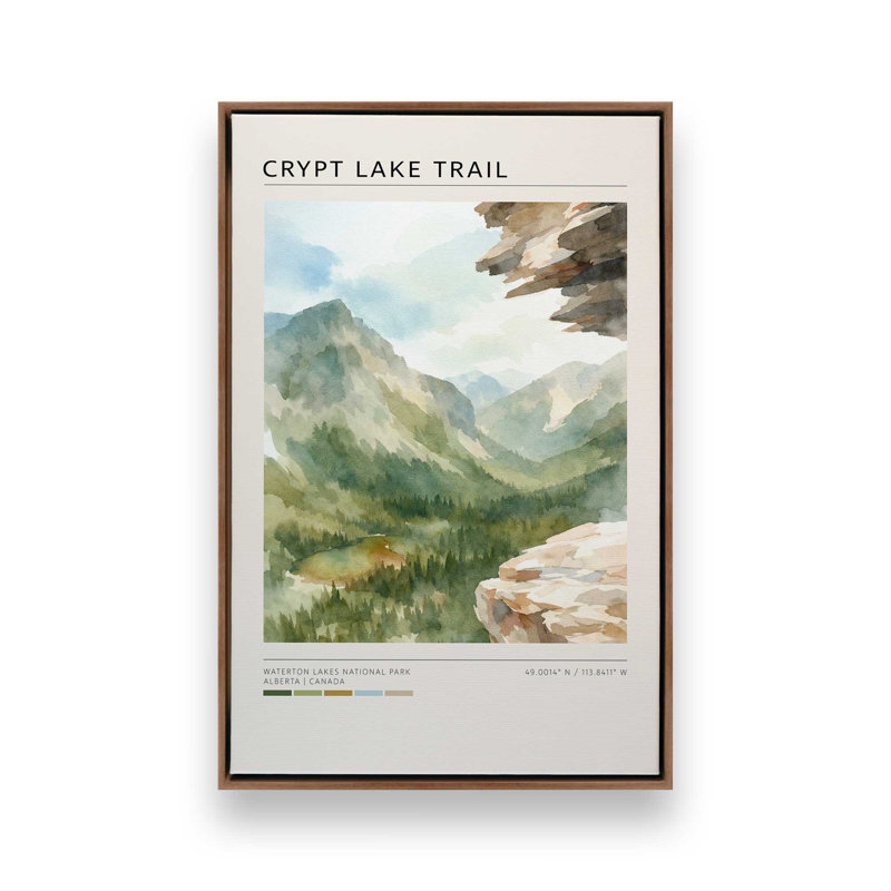 Crypt Lake Trail, reproduction d'art sur toile, 20 po x 30 po, Cadre flottant en noyer