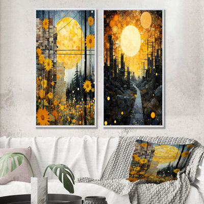 Panneaux solaires abstraits, collage du soleil I - ensemble de 2 reproductions d'art abstrait