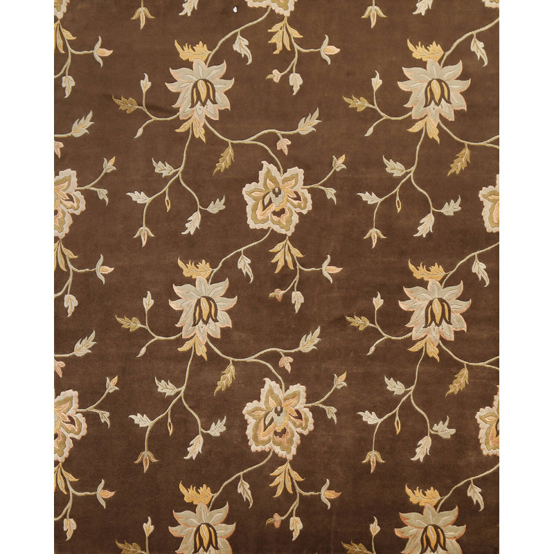 Tapis népalais oriental brun / jaune / beige à motif végétal noué à la main 8 pi x 9 pi 8 po