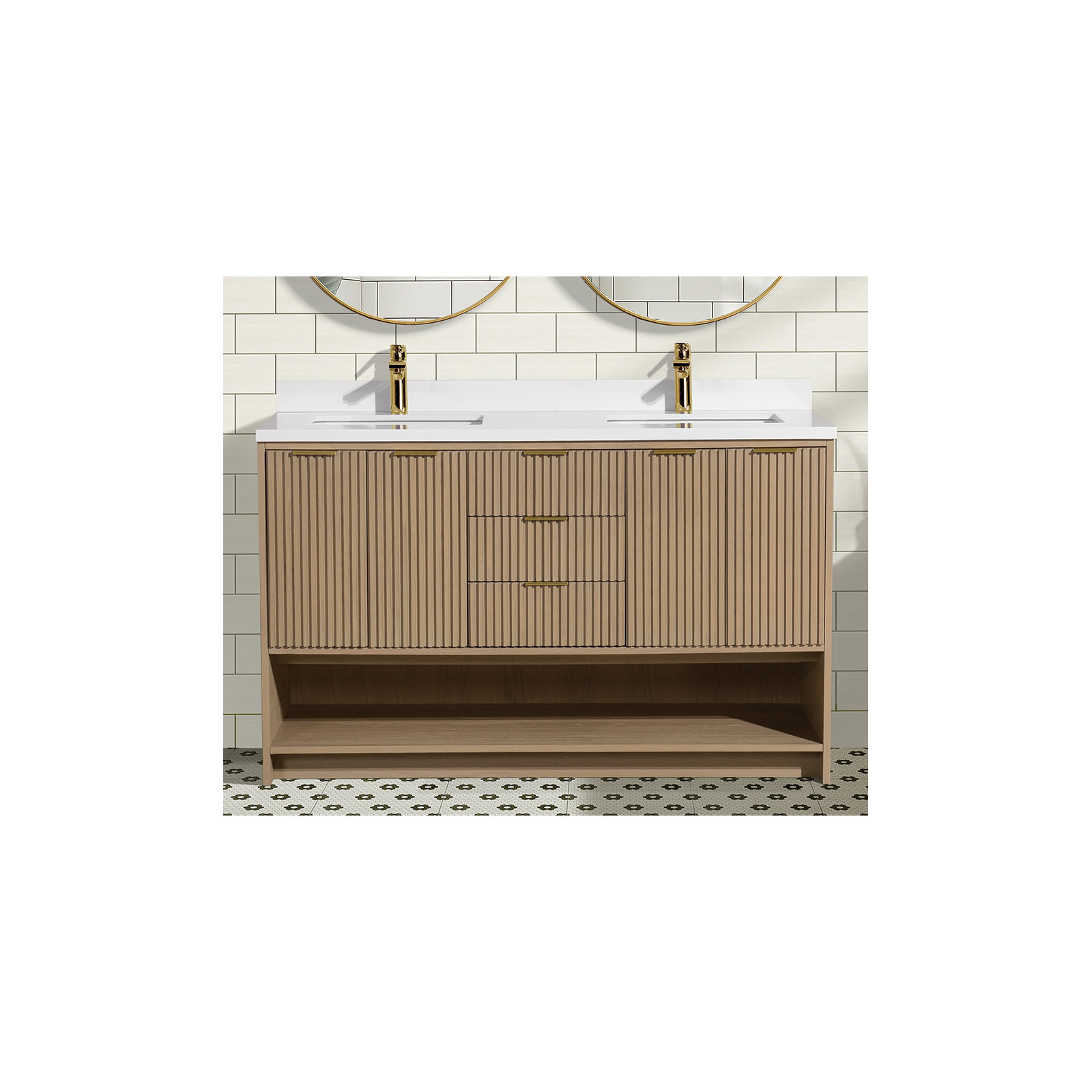 Anelie 55'' Double Bathroom Vanity, Oak