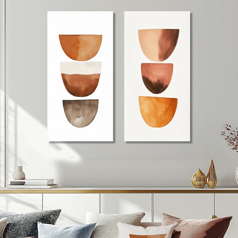 Earthtone Balance Forms - ensemble de 2 reproductions d'art murales abstraites en métal, 32" H x 32" W